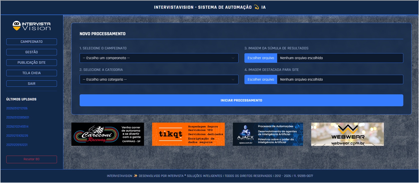 Tela de cadastramento de imagem